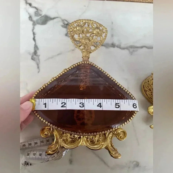 Ormolu Large Cherub Perfume Bottle w/ Amber Glass - Gold Gilt - Vintage - Picture 11 of 13